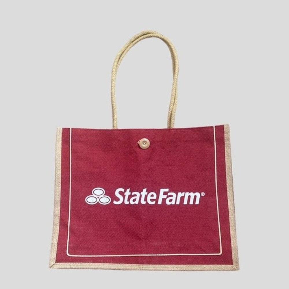 State Farm Promotional Rare  Burlap Reusable Jute Tote Bag Double Handles NWOT